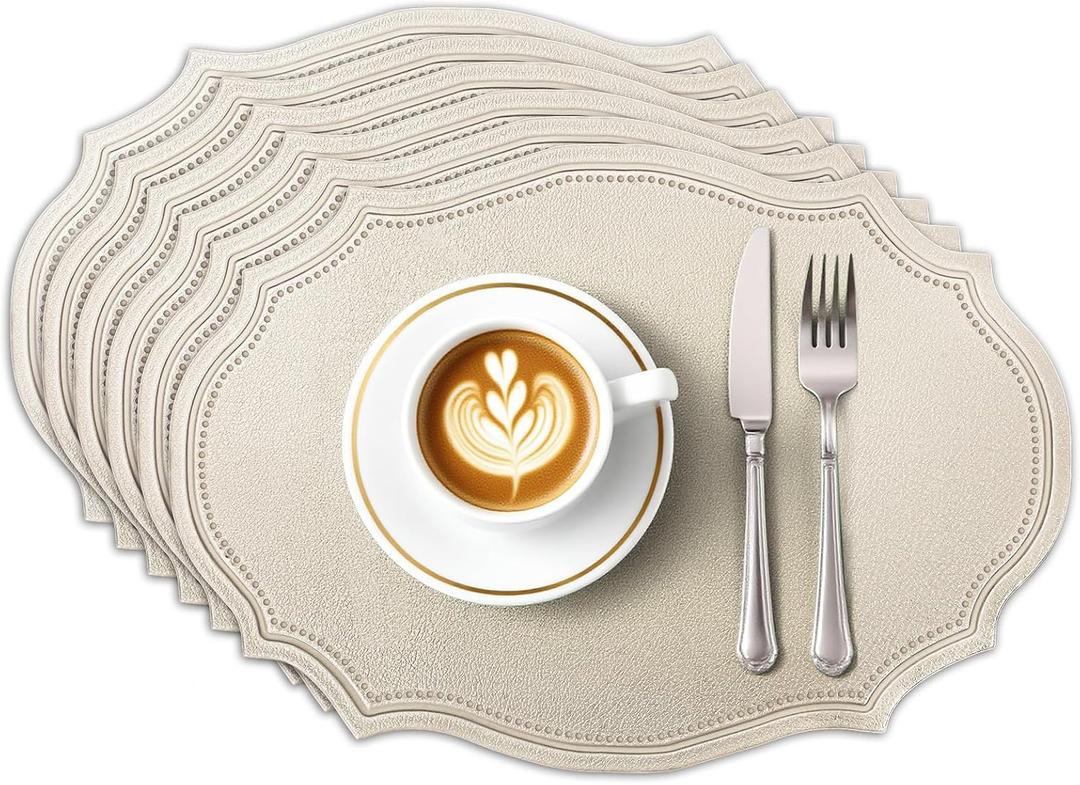 Durable Table Placemats Set of 6,Waterproof Non-Slip Heat Resistant Table Mats,Dual-Sided Faux Leather Place Mats for Dining Party Outdoor.