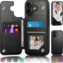 DJDUCK Designed for iPhone 16 Case Wallet with Card Holder, [Magnetic Clasp Cover] [RFID Blocking Leather Protection] Shockproof Women Men Cases 6.1 Inch for Apple 16 Black