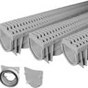 Source 1 Drainage Trench and Driveway Channel Drain with Concrete Grey Grate, 3-Pack