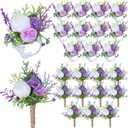 24 Pcs Wedding Corsage and Boutonniere Set Artificial Rose Wedding Corsage Wristband with Pins for Prom Men Bride Party Accessories Groom Groomsmen Bridesmaids Women (Classic,Purple)