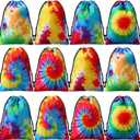 24 Pcs Tie Dye Party Favor Bags Drawstring Birthday Gift Bag Candy Goodie Treat Bag Colorful Snacks Bag, Polyester Wrap Bags for Retro Tye dye Beach Party Decor School Supplies (9.8 x 7.1 Inch)