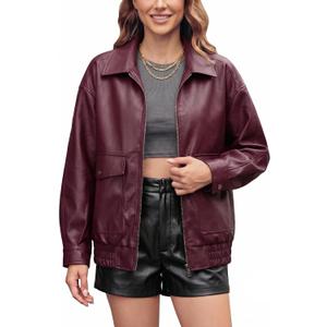 Oversize Leather Jacket Women Faux Motorcycle Coats Bomber with Double Pockets,2025 Fall,Winter Fashion Outwear