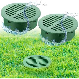 Meonum 2 Pcs 6" Round Grate Drain Cover, Outdoor Round Flat Grate Cover Fits 6" Drain & Sewer, for Triple Wall Pipe, Corrugated Landscape Pipe, Small Lawns