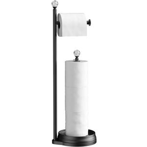 KASUNTO Toilet Paper Holder for Bathroom, Heavy Weighted Metal Free Standing Toilet Paper Holder Stand with Crystal Ball, Toilet Paper Roll Stand for Bathroom Accessories (Matte Black)