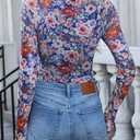 UNCOOYEE Women Floral Mesh Long Sleeve Going Out Thong Bodysuits Tops