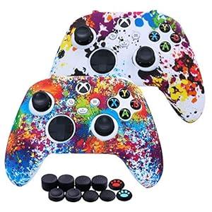 [2 Pack] Jusy Xbox Series X/ S Controller Soft Silicone Cover Skin, Sweat-Proof Anti-Slip Case Cover Protective Accessories Set, Dust-Proof Skin for Xbox Series X/ S, with 10 Thumb Grips (Graffiti)