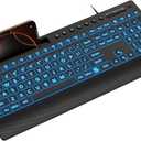 SABLUTE Large Print Backlit Keyboard, USB Wired Computer Keyboard with Backlight Memory Function, Wrist Palm, 7-Color Lighted Office Home Keyboards,Light Up Keyboard for Windows Desktop, Laptop, PC