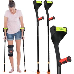 Forearm Crutches Pair, Folding Forearm Crutches Lightweight Adjustablewith Rubber Handles, Comfortable Grip and Wear-Resistant, Non-Slip Forearm Crutches for Heavy Duty (Red)