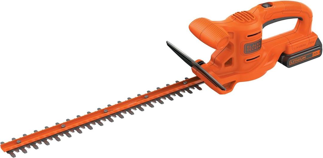 BLACK+DECKER 20V MAX Hedge Trimmer, Cordless, 18 inch Blade, Reduced Vibration, Battery and Charger Included (LHT218C1), Orange 