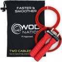 WOD Nation Attack Speed Jump Rope : Adjustable Jumping Ropes : Unique Two Cable Skipping Workout System : One Thick and One Light 11 Foot Cable : Perfect for Double Unders : Men and Women (Red)