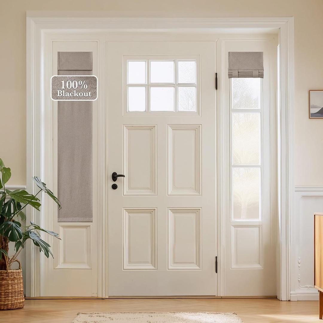 NICETOWN Taupe 100% Blackout Linen Sidelight Door Curtain for Small Window, 12"W x 69"L