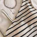 Verdusa Girl's Striped Off Shoulder High Low Knitted Tank Tops Textured Asymmetrical Sleeveless Tops (White)