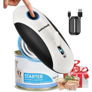 Rechargeable Electric Can Opener for Seniors, Hands Free Safety Automatic Can Opener with Smooth Edge for Left Handed and Arthritic Users, Fits Most Kitchen Cans and the Ideal Gift (Black/White)