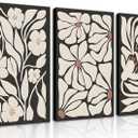 QGNBGBJ Framed Black Boho Flowers Plant Wall Art Abstract Botanical Flower Canvas Poster Vintage Bohemian Neutral Floral Prints Wall Decor Trendy Black Beige Floral Set for Girl Bedroom(12x16in)