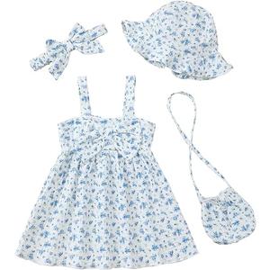 SODLON Toddler Girl Summer Dress Infant Baby Girl Casual Clothes Sleeveless Bowknot Beach Sundress with Hat, 12M 