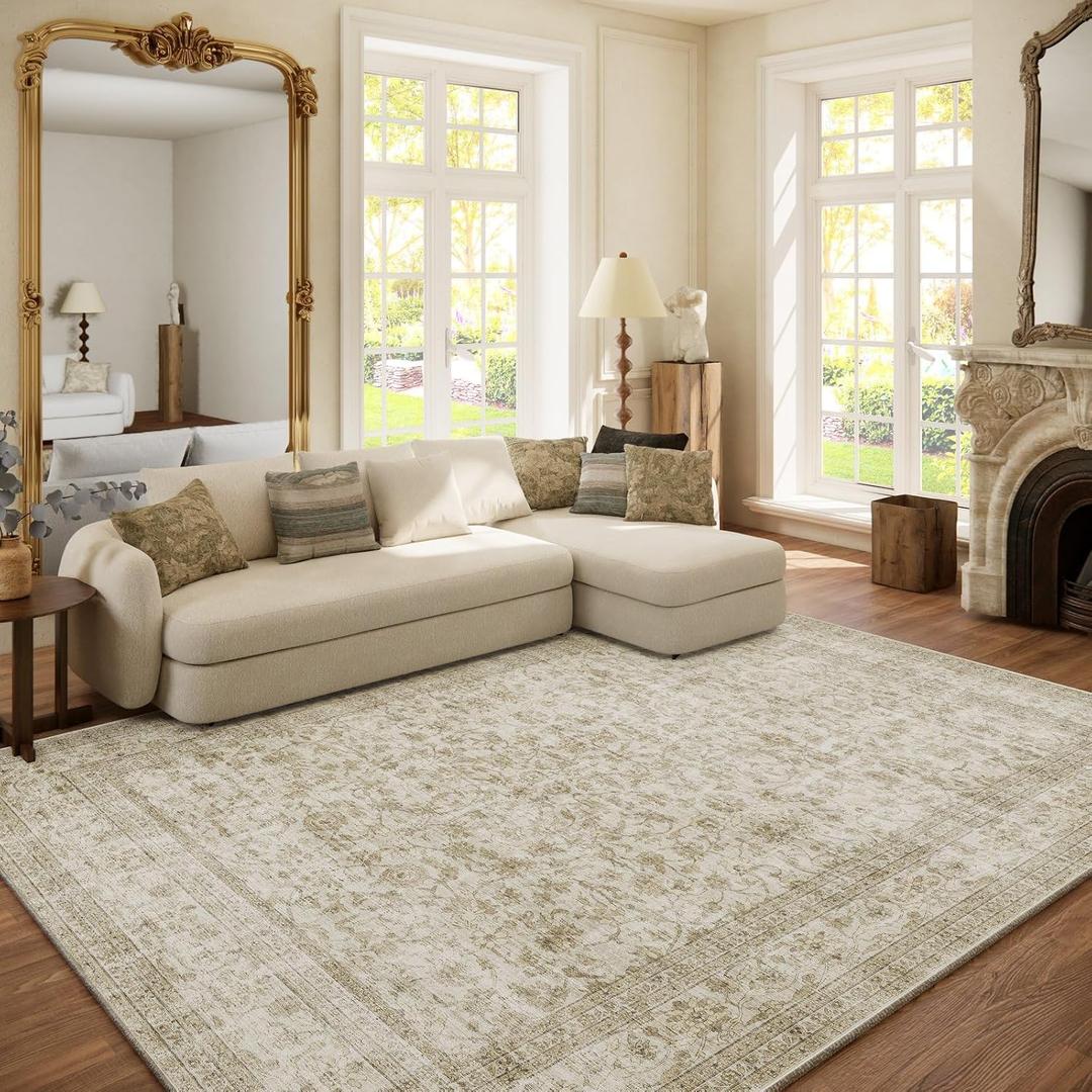 Machine Washable Rugs for Living Room: 6x9 Area Rugs for Bedroom Boho Vintage Rugs Stain Resistant Non Slip Low Pile Soft Lightweight Carpet for Kitchen Dining Room Farmhouse Nursery Kids Room