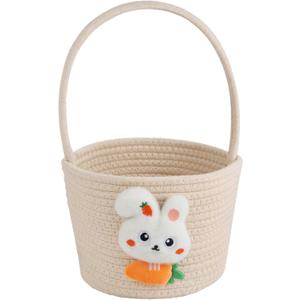 FOIMAS Easter Egg Basket,Easter Bunny Woven Basket for Boys Girls Easter Egg Hunts Game Party Gifts Home School Yard Garden White