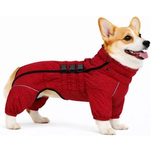 Warm Dog Coat Double Layers Dog Vest, 4 Legs Covered Windproof Waterproof Reflective Red, Size: D-S (Darchshund/Corgi Back 12")