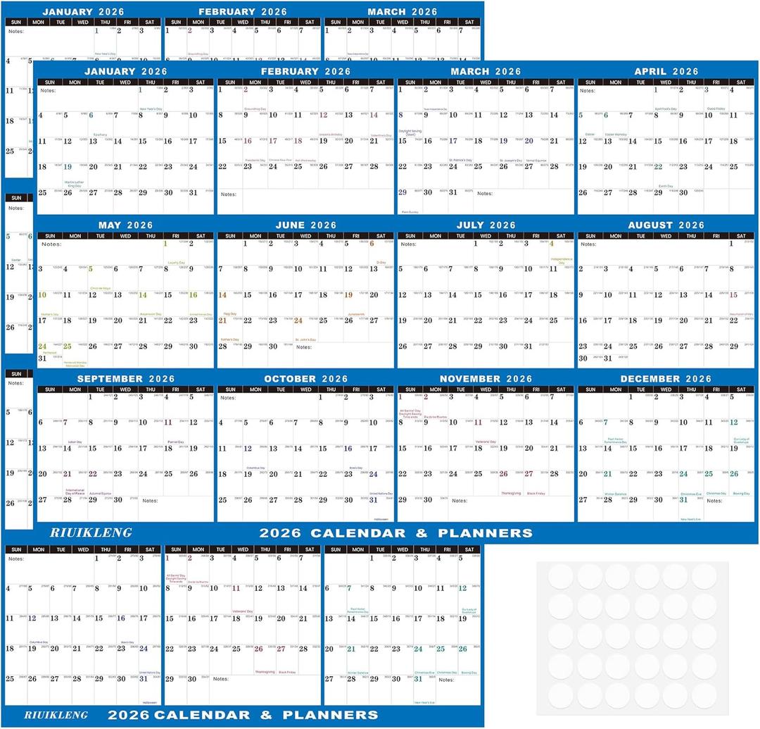 32" x 48" 2026 Wall Calendar Dry Erase  Large Rolled Beach Wall Calendar Wet & Dry Erasable Laminated 12 Month Annual Yearly Planner, Reversible, Horizontal/Vertical, Blue