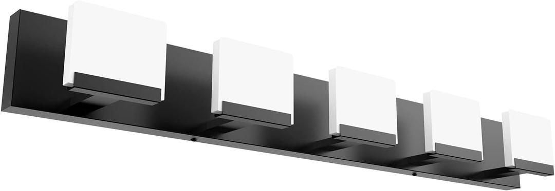 Ralbay LED Modern Bathroom Vanity Light - 5 Light Acrylic Matte Black Vanity Lighting Fixture