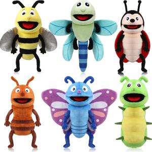 Lenwen 6 Pcs Operation Christmas Items Bulk Animal Hand Puppets with Working Mouth 10 Inches Plush Puppets for Toddler Kid Storytelling Imaginative Role Play Show Party Gifts(Insect)