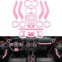 E-cowlboy 18 PCS Full Set Interior Decoration Trim Kit Steering Wheel Center Console Door Handle Air Conditioning Vent Cup Holder Gear Cover Trim for Jeep Wrangler JK JKU 2011-2018 4-Door (Pink)