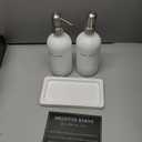 Luxury Glass Hand and Dish Soap Dispenser Set by Brighter Barns - Kitchen Soap Dispenser Set with Tray for Kitchen Sink - White and Gold Home Accessories & Decor for Restaurants, Airbnb, Gift (Silver)