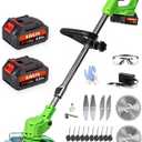Electric Weed Wacker Cordless, 21V Weed Cordless Eater, 4 in 1 Lightweight Stringless Brush Cutter, with 2 Pcs 4.0 Ah Battery Grass Trimmer, 4 Types Blades for Yard Clearing (Green)