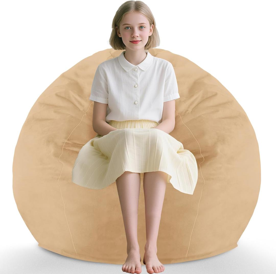 2FT Bean Bag Chair, Comfy Bean Bag Chairs with Memory Foam Filled, Fluffy Beanbag Sofa with Dutch Velvet Cover, Teardrop BeanBag Chairs for Living Room, Playroom - Khaki (2FT-28"x28"x22")