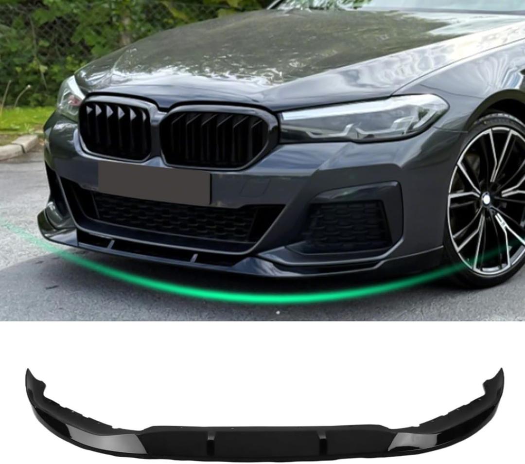 KHK Front Bumper Lip Compatible with BMW 2021 2022 2023 5-Series G30 Facelift with M-Sport Bumper, Glossy Black Car Front Lip Bumper Air Splitter