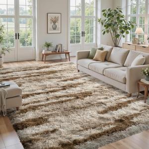8x10 Ft Fuzzy Rugs for Living Room,Khaki Neutral Bedroom Area Rug Non-Slip,Carpet for Nursery Kids PlayRoom Indoor Modern Plush Carpets