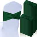 Moukeren 100 Pcs Spandex Chair Sashes Bows Bands Slider Sashes for Chair Covers Elastic Bands Ties Ribbon Decorations for Wedding Party Events Ceremony Birthday Banquet (Dark Green)