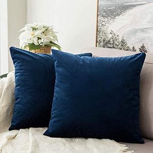 MIULEE Velvet Throw Pillow Covers 18x18 Inch, Pack of 2 - Dark Blue, Super Soft Decorative Square Cushion Cases Modern Luxury Home Decor for Sofa, Couch, Bed, Chair