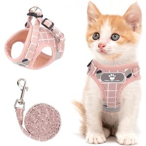 Cat & Dog Vest Harness - All Weather Mesh, Reflective Strap, Step-in Adjustable for Small Cats & Dogs (Pink-Pattern) (X-Small (Chest: 8"-9"))