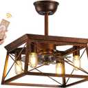 Farmhouse Ceiling Fans with Lights Remote Control Rustic Ceiling fans with Lights Caged Fandelier Flush Mount Ceiling Fan with Light Indoor Outdoor for Gazabo Bedroom Dining Room Living Room