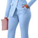 Mintsnow Pant Suits for Women Dressy Long Sleeve Blazer Pants Sets for Work | Business Casual Outfits for Women Soild Color Diagonal Button Blazer Jacket and Wide Leg Pants Suit Sets for Church, XXL