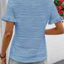 Samefar Womens Crewneck Texture Ruffle Shorts Sleeve Shirts Casual Loose Flowy Tee Tops Blouses Fashion Outfits Trendy (Blue, M)