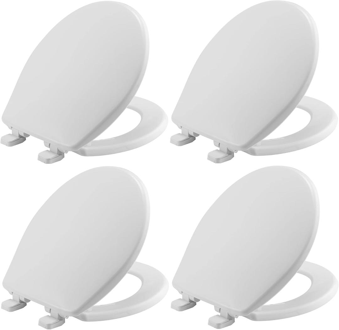 Mayfair Caswell Modern Slow Close Toilet Seat, Durable Plastic Seat, Made in USA, Round, White, 4-Pack