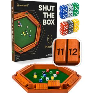 Shut The Box Game Wooden Board for 1-6 Players - 16-inch Shut The Box Game 12 Numbers for Adults & Kids - Ideal for Games Night, Large
