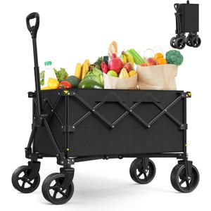 Collapsible Wagon with Wheels,220 lbs Capacity Heavy Duty Wagons Carts with Flexible Handle,Lightweight Portable Folding Utility Cart for Grocery Shopping,Camping,Garden,Sports (Deep Grey)