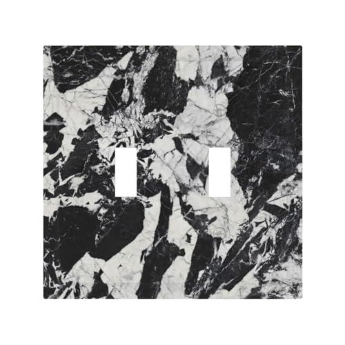 Black White Marble Abstract Luxury Decorative Switch Plates 2 Gang Double Toggle Outlet Light Switch Cover Wall Plate Electrical Faceplate for Bathroom Kitchen Decor