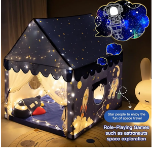 Kids Play Tent Playhouse Indoor Tent for Kids Boys Toddler, Large Castle Play House Bed Tents Spaceship Outer Space Rocket Blue, Kid Toys for Boy Girl Birthday House Gift