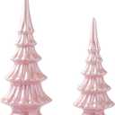 Ceramic Pink Christmas Tree, Set of 2 Decorative Xmas Tree for Table Centerpiece Decorations, Indoor Mantel Fireplace Holiday Decor