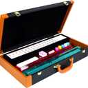 Premium Mahjong Tile Set, American Mahjong Set with 4 Racks and Pushers, 166 Mah Jongg Tiles with Wind Indicator, Dice & Chips, Manual, All In One Maahj Gifts for Travel (Black Leatherette Case), 11 inches x 21 inches