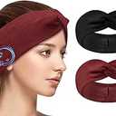 2Pack Headband Headphones with Thin HD Speakers, Bluetooth Headband for Women, Stylish Knotted Design, Wireless Bluetooth Headphones for Workout, Daily Life, Yoga, Travel, Meditation  Red&Black