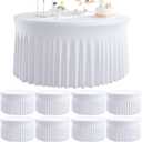 8 Pack White Round Spandex Tablecloth for 60 inch Table, Wrinkle Free Stretchy 120inch Fitted 5FT Round Table Cloths Cover with Skirt for Wedding Birthday Party Dining Banquet Thanksgiving Events