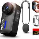 SJCAM C110Plus 128GB,4K POV Magnetic Action Camera,170° FOV Video,6-Axis Stabilization,Werable Body Camera, 30M Waterproof,for Travel,Skiing,Cycling,Built-in Mic for Vlogging,Helmet Mount