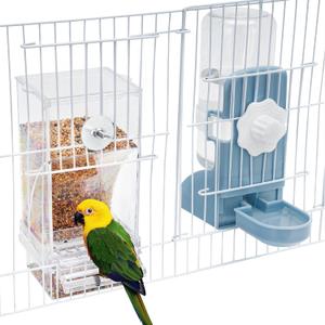 No Mess Bird Feeder Water Dispenser Set, Parakeet Cage Accessories, Bird Feeder and Waterers in Cage for Cockatiels, Finches, Lovebirds, Budgies, Canaries (blue)