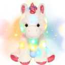 Hopearl LED Plush Unicorn Lighting Up Stuffed Animal Floppy Night Lights Glow in The Dark Birthday Festival for Kids Toddler Girls, White, 13''