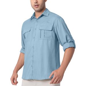 Safari Shirts for Men for Africa UV Sun Protection Lightweight Quick Dry Moisture Wicking for Hiking Fishing Travel Outdoor (XX-Large, Sapphire Blue)